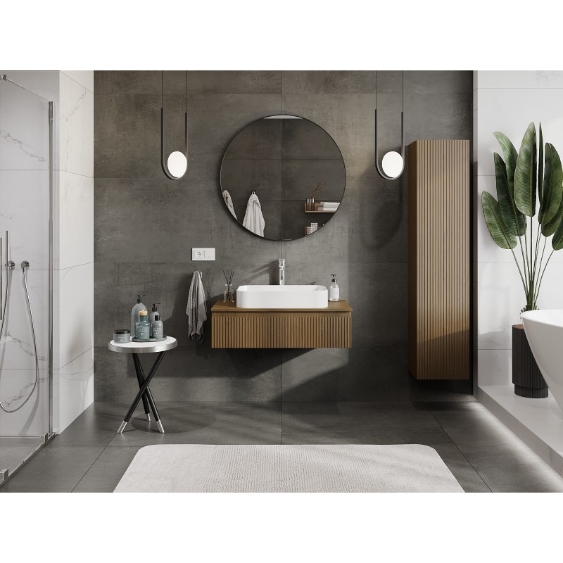 Mexen Rivel meuble de salle de bain sous-vasque 90 cm avec plateau, 1 tiroir, rainuré, noyer - 91A20-09023-1-BFC86