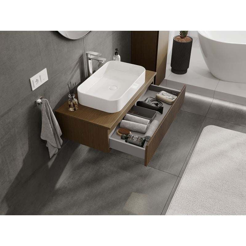 Mexen Rivel meuble de salle de bain sous-vasque 90 cm avec plateau, 1 tiroir, rainuré, noyer - 91A20-09023-1-BFC86