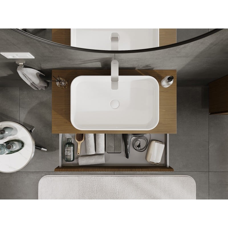 Mexen Rivel meuble de salle de bain sous-vasque 90 cm avec plateau, 1 tiroir, rainuré, noyer - 91A20-09023-1-BFC86