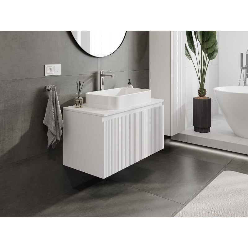 Mexen Rivel meuble de salle de bain sous lavabo 90 cm avec plateau, 1 tiroir, rainuré, blanc mat - 91A20-09047-1-BFC01