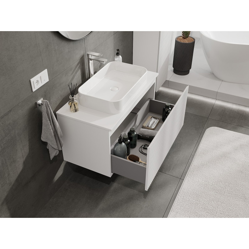Mexen Rivel meuble de salle de bain sous lavabo 90 cm avec plateau, 1 tiroir, rainuré, blanc mat - 91A20-09047-1-BFC01