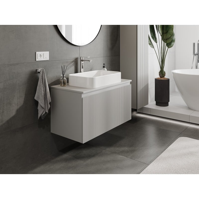 Mexen Rivel meuble de salle de bain sous-lavabo 90 cm avec plateau, 1 tiroir, rainuré, gris mat - 91A20-09047-1-BFC62