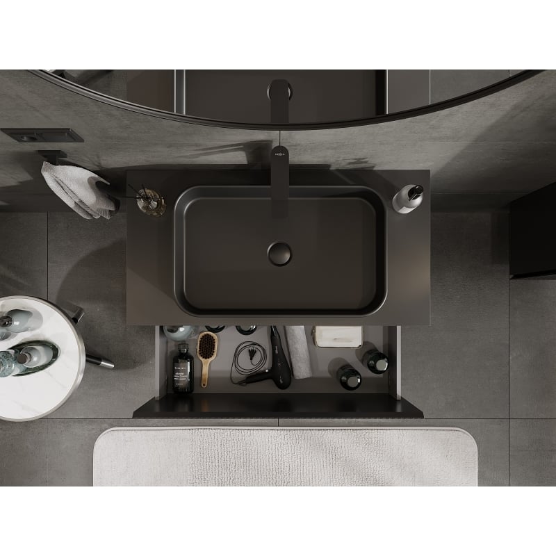 Mexen Rivel meuble-lavabo de salle de bain 90 cm avec plateau, 1 tiroir, rainuré, noir mat - 91A20-09047-1-BFC71