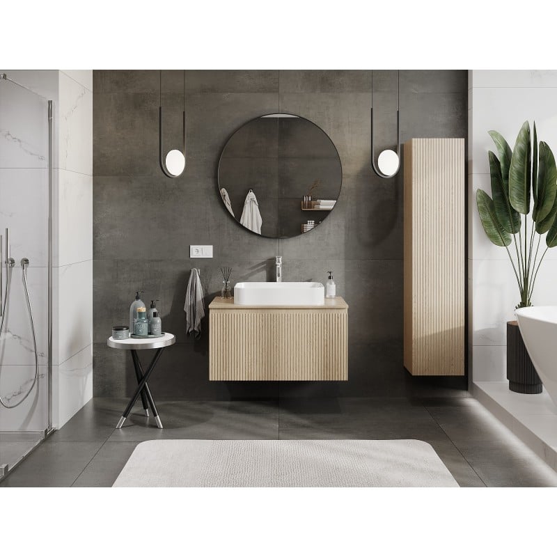 Mexen Rivel meuble de salle de bain sous-vasque 90 cm avec plateau, 1 tiroir, rainuré, chêne - 91A20-09047-1-BFC81