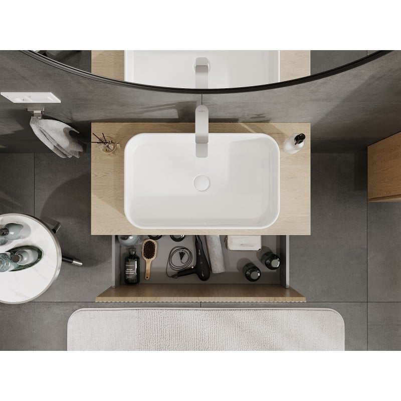 Mexen Rivel meuble de salle de bain sous-vasque 90 cm avec plateau, 1 tiroir, rainuré, chêne - 91A20-09047-1-BFC81