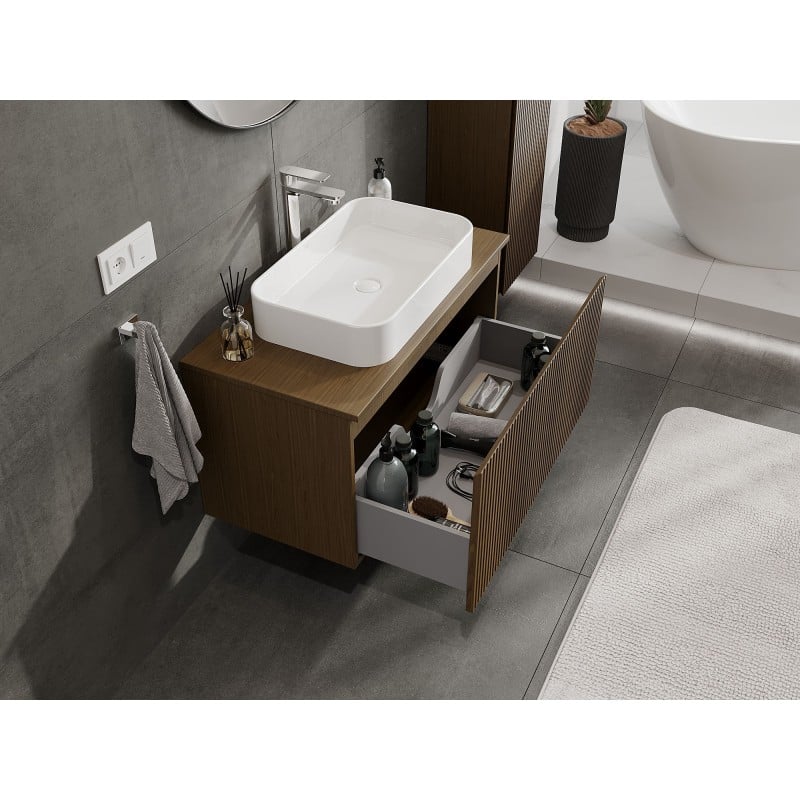 Mexen Rivel meuble de salle de bain sous-lavabo 90 cm avec plateau, 1 tiroir, rainuré, noyer - 91A20-09047-1-BFC86