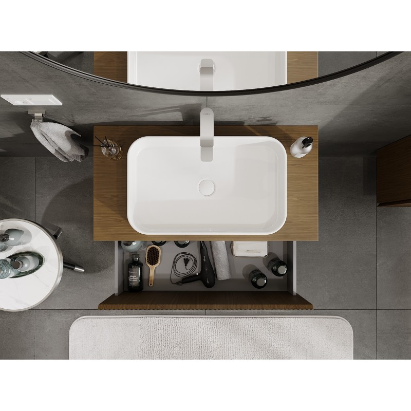 Mexen Rivel meuble de salle de bain sous-lavabo 90 cm avec plateau, 1 tiroir, rainuré, noyer - 91A20-09047-1-BFC86