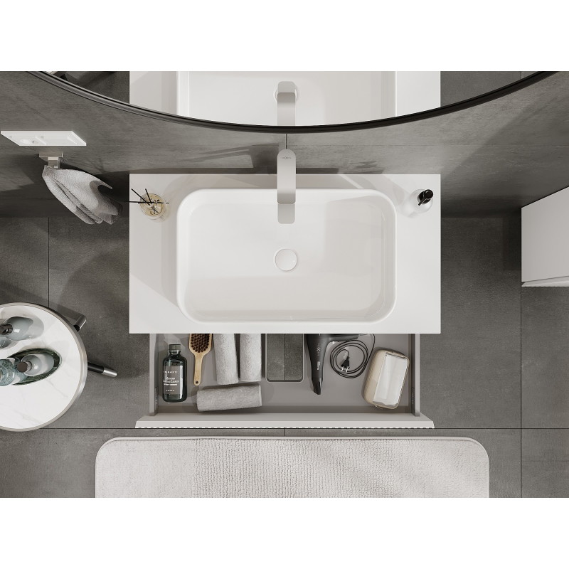 Mexen Rivel armoire de salle de bain sous lavabo 90 cm avec plateau, 2 tiroirs, rainurée, blanc mat - 91A20-09047-2-BFFC01