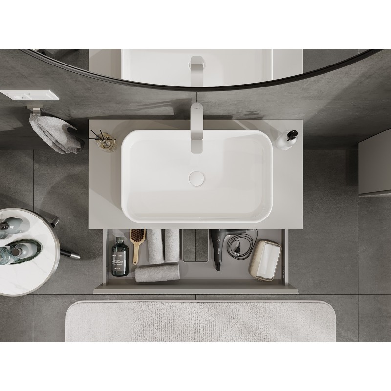 Mexen Rivel meuble de salle de bains sous vasque 90 cm avec plateau, 2 tiroirs, rainuré, gris mat - 91A20-09047-2-BFFC62