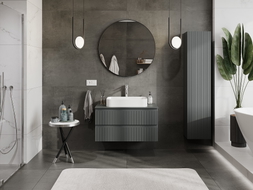 Mexen Rivel meuble de salle de bain sous-lavabo 90 cm avec plateau, 2 tiroirs, rainuré, graphite mat - 91A20-09047-2-BFFC66