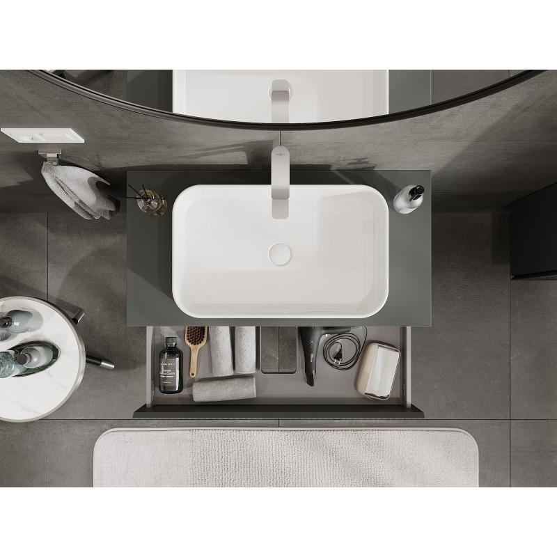 Mexen Rivel meuble de salle de bain sous-lavabo 90 cm avec plateau, 2 tiroirs, rainuré, graphite mat - 91A20-09047-2-BFFC66