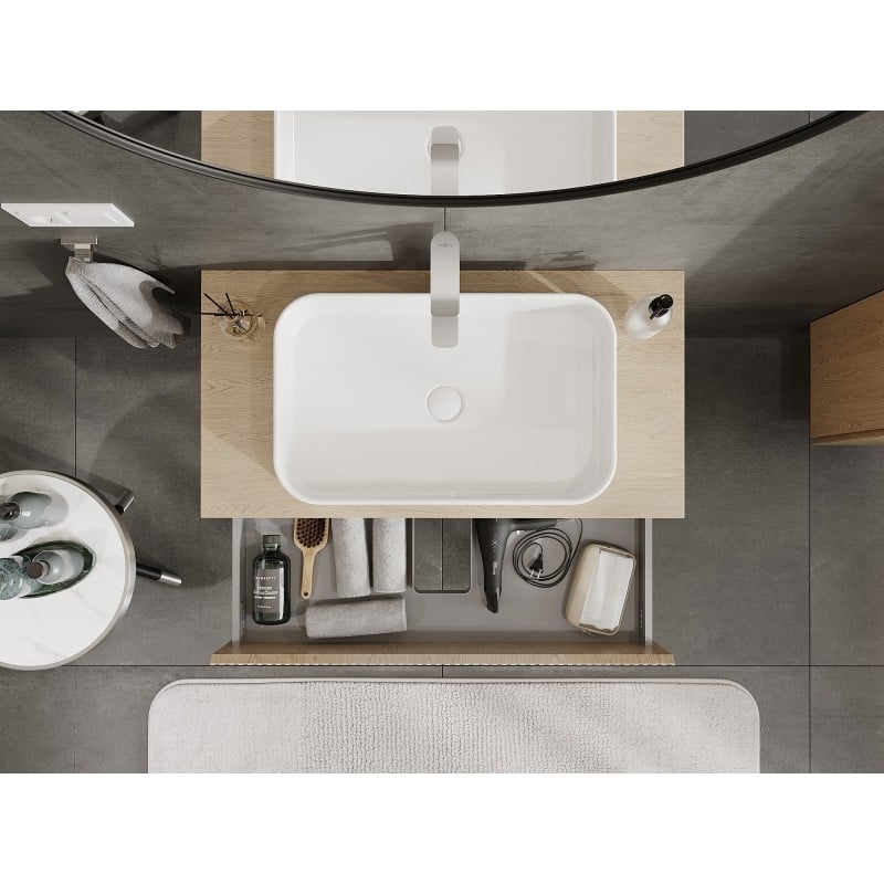 Mexen Rivel meuble de salle de bain sous-vasque 90 cm avec plateau, 2 tiroirs, rainurés, chêne - 91A20-09047-2-BFFC81