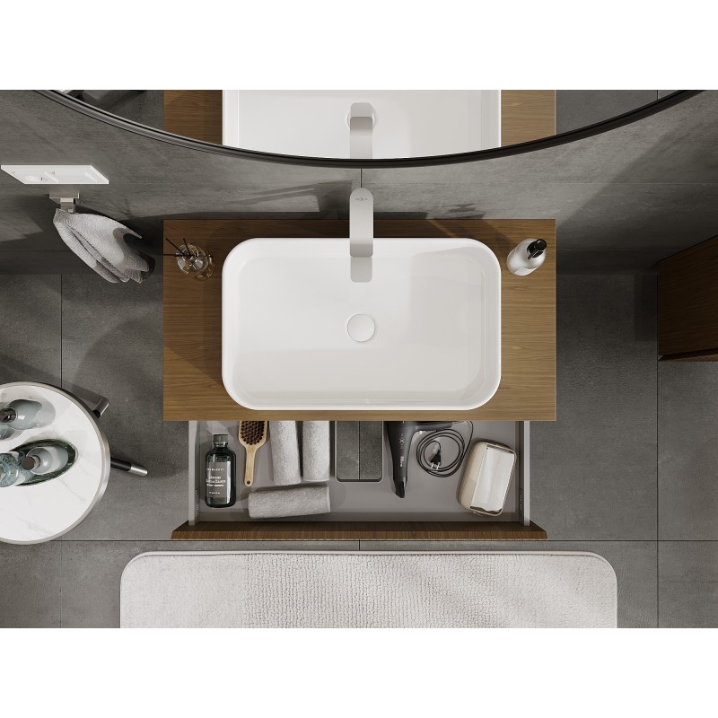 Mexen Rivel meuble de salle de bain sous lavabo 90 cm avec plateau, 2 tiroirs, rainuré, noyer - 91A20-09047-2-BFFC86