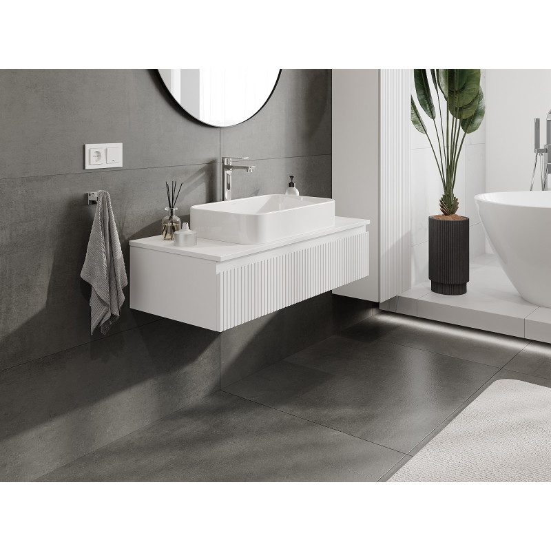 Mexen Rivel Meuble de salle de bain sous lavabo 100 cm avec plateau, 1 tiroir, rainuré, blanc mat - 91A20-10023-1-BFC01