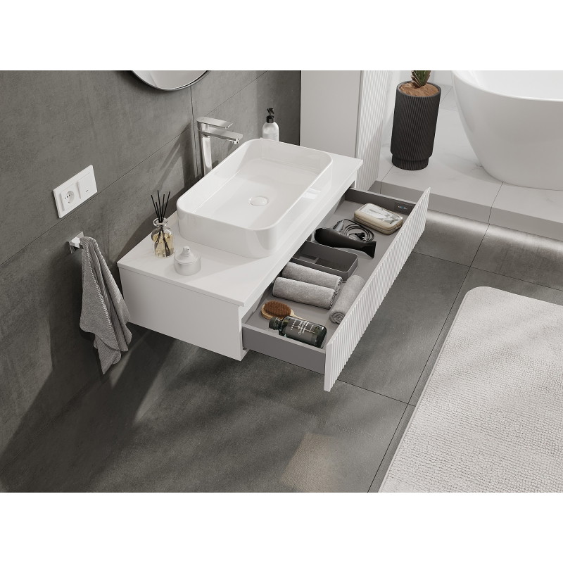 Mexen Rivel Meuble de salle de bain sous lavabo 100 cm avec plateau, 1 tiroir, rainuré, blanc mat - 91A20-10023-1-BFC01