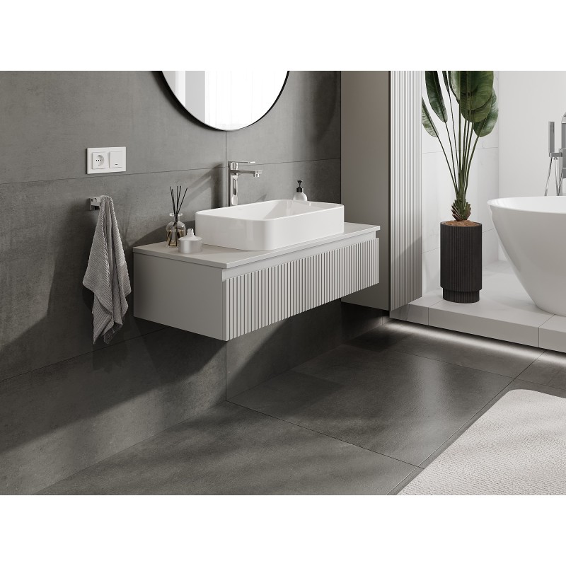 Mexen Rivel meuble de salle de bain sous lavabo 100 cm avec plateau, 1 tiroir, rainuré, gris mat - 91A20-10023-1-BFC62