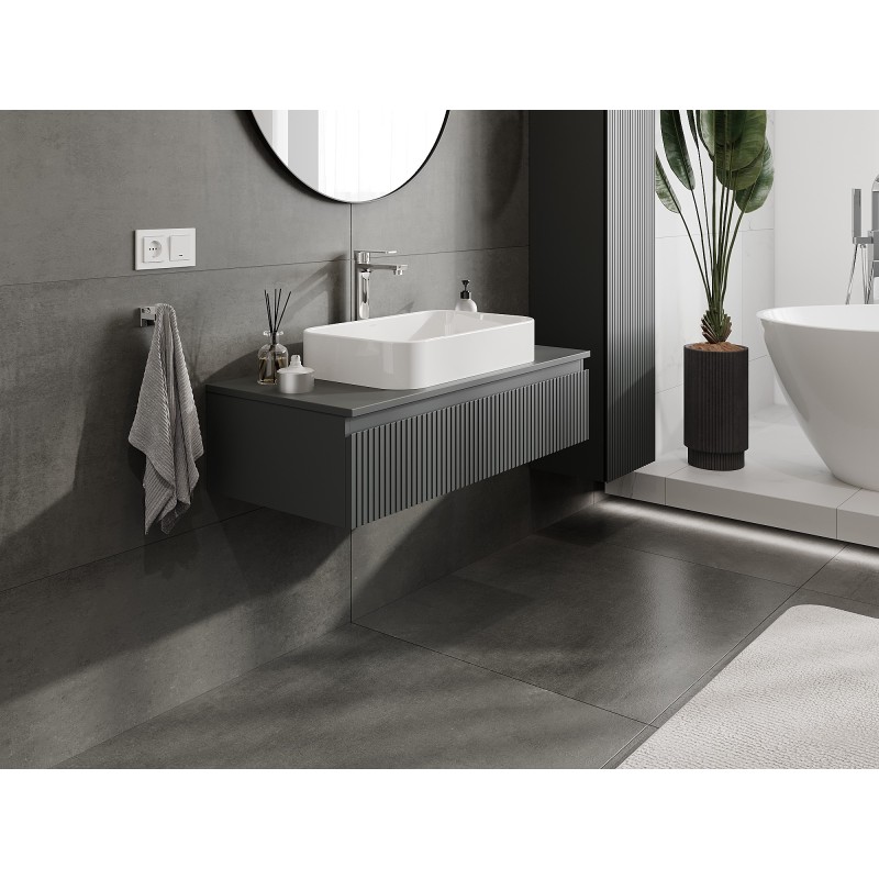 Mexen Rivel meuble de salle de bain sous-vasque 100 cm avec plateau, 1 tiroir, rainuré, graphite mat - 91A20-10023-1-BFC66