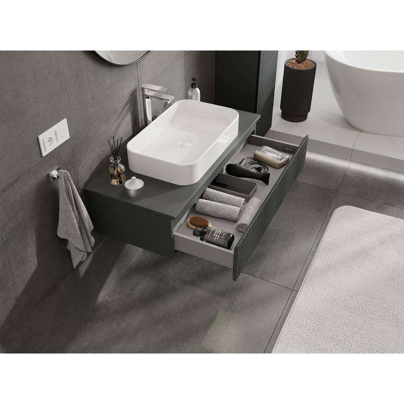 Mexen Rivel meuble de salle de bain sous lavabo 100 cm avec plateau, 1 tiroir, rainuré, graphite mat - 91A20-10023-1-BFC66
