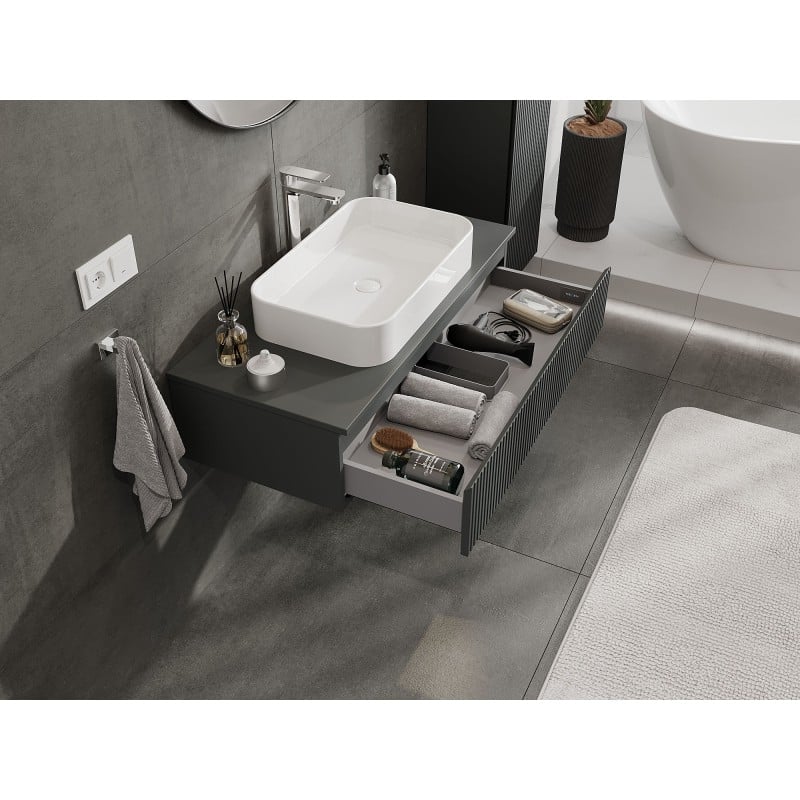 Mexen Rivel meuble de salle de bain sous-vasque 100 cm avec plateau, 1 tiroir, rainuré, graphite mat - 91A20-10023-1-BFC66