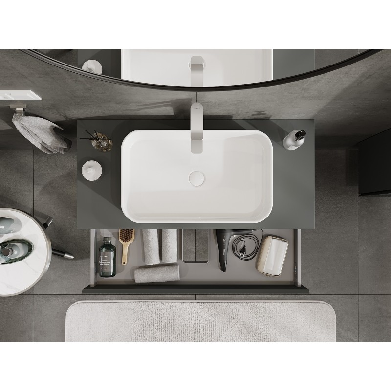 Mexen Rivel meuble de salle de bain sous-vasque 100 cm avec plateau, 1 tiroir, rainuré, graphite mat - 91A20-10023-1-BFC66