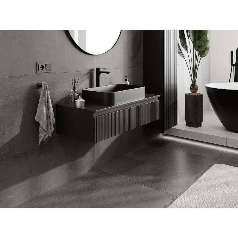 Mexen Rivel meuble de salle de bain sous lavabo 100 cm avec plateau, 1 tiroir, rainuré, noir mat - 91A20-10023-1-BFC71
