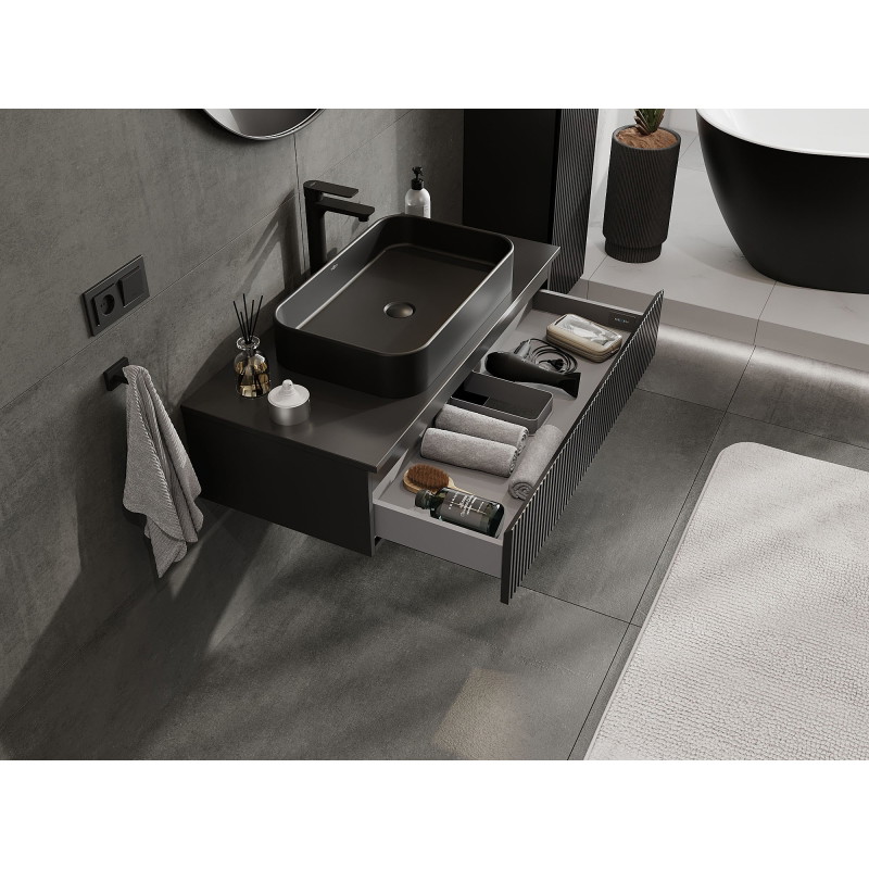 Mexen Rivel meuble de salle de bain sous lavabo 100 cm avec plateau, 1 tiroir, rainuré, noir mat - 91A20-10023-1-BFC71