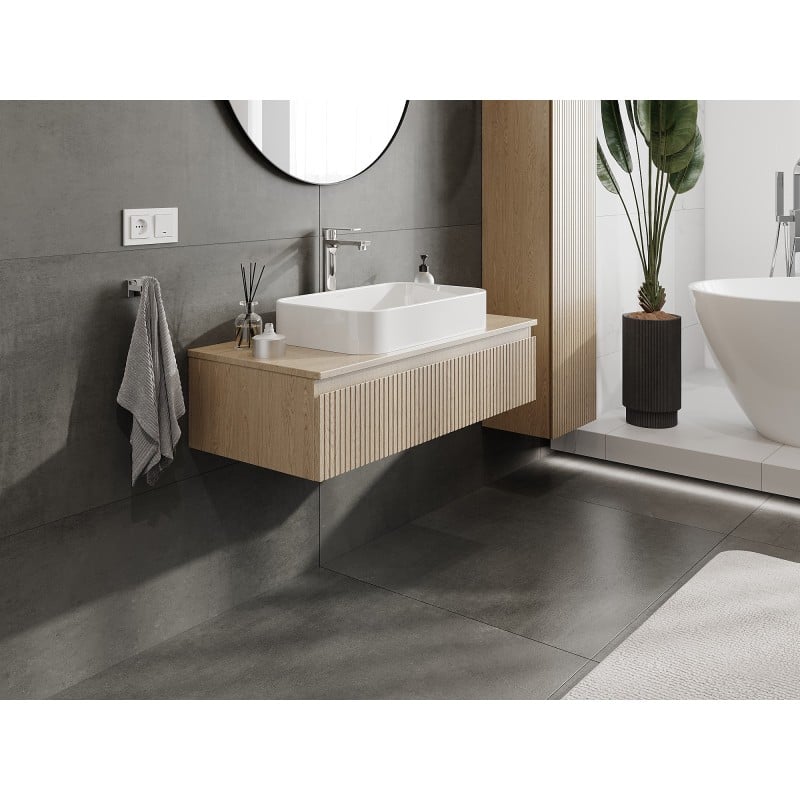 Mexen Rivel armoire de salle de bain sous lavabo 100 cm avec plateau, 1 tiroir, rainuré, chêne - 91A20-10023-1-BFC81