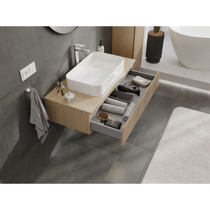 Mexen Rivel armoire de salle de bain sous lavabo 100 cm avec plateau, 1 tiroir, rainuré, chêne - 91A20-10023-1-BFC81
