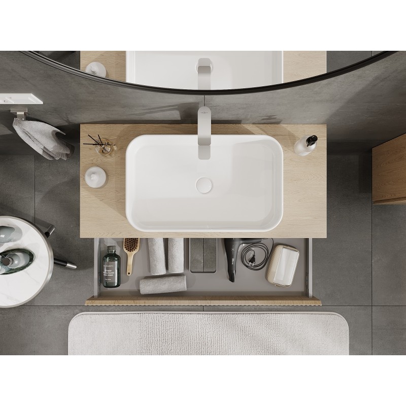 Mexen Rivel armoire de salle de bain sous lavabo 100 cm avec plateau, 1 tiroir, rainuré, chêne - 91A20-10023-1-BFC81
