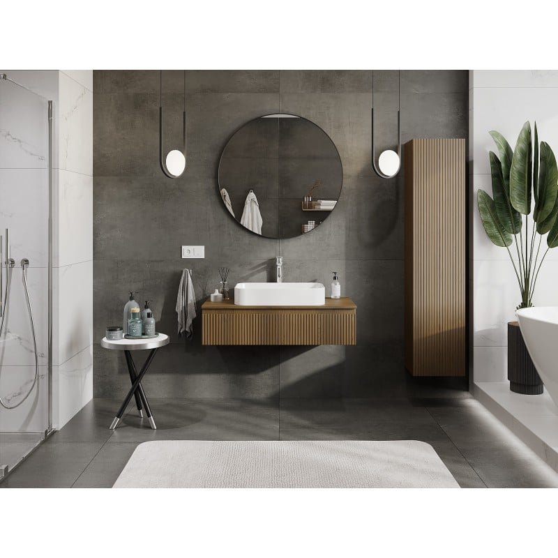 Mexen Rivel meuble de salle de bain sous lavabo 100 cm avec plateau, 1 tiroir, cannelé, noyer - 91A20-10023-1-BFC86