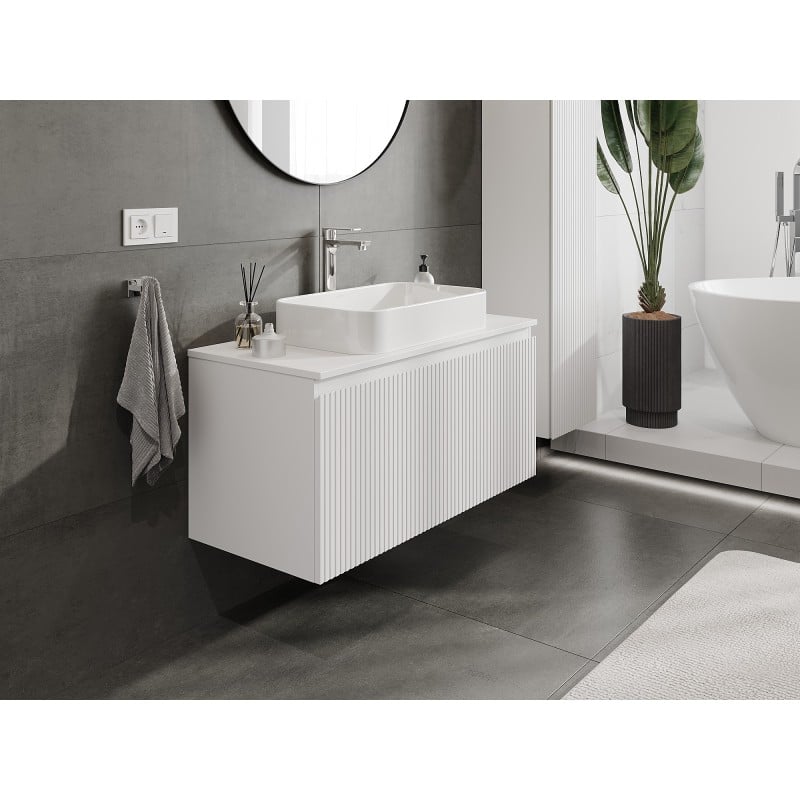Mexen Rivel meuble de salle de bain sous lavabo 100 cm avec plateau, 1 tiroir, rainuré, blanc mat - 91A20-10047-1-BFC01
