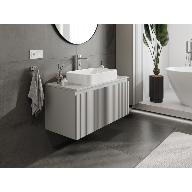 Mexen Rivel meuble de salle de bains sous-lavabo 100 cm avec plateau, 1 tiroir, rainuré, gris mat - 91A20-10047-1-BFC62
