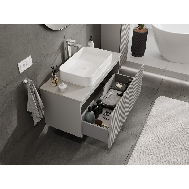 Mexen Rivel meuble de salle de bains sous-lavabo 100 cm avec plateau, 1 tiroir, rainuré, gris mat - 91A20-10047-1-BFC62