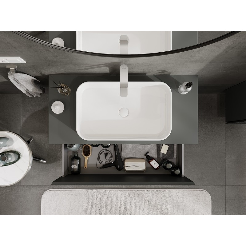 Mexen Rivel meuble de salle de bains sous-vasque 100 cm avec plateau, 1 tiroir, rainuré, graphite mat - 91A20-10047-1-BFC66