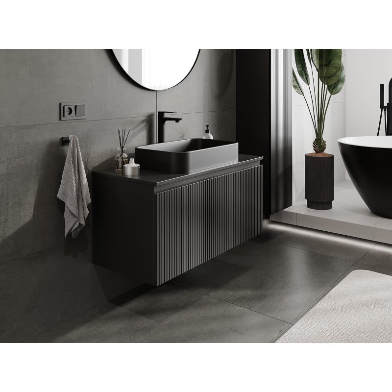 Mexen Rivel meuble-lavabo 100 cm avec plateau, 1 tiroir, nervuré, noir mat - 91A20-10047-1-BFC71