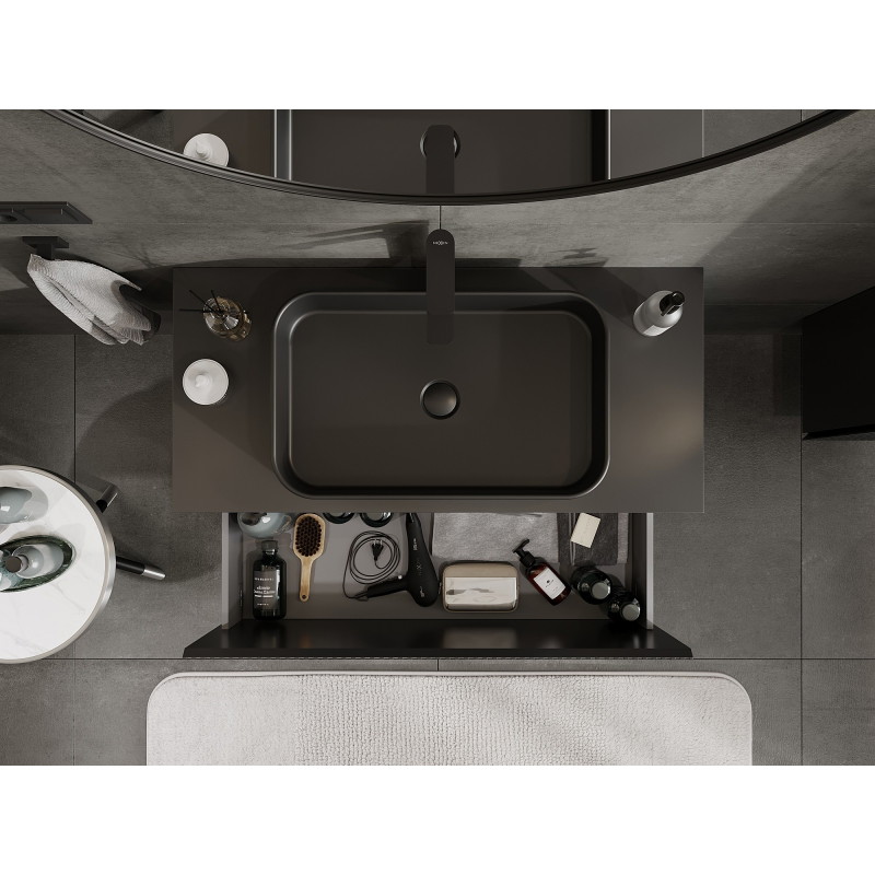 Mexen Rivel meuble de salle de bain sous vasque 100 cm avec plateau, 1 tiroir, rainuré, noir mat - 91A20-10047-1-BFC71