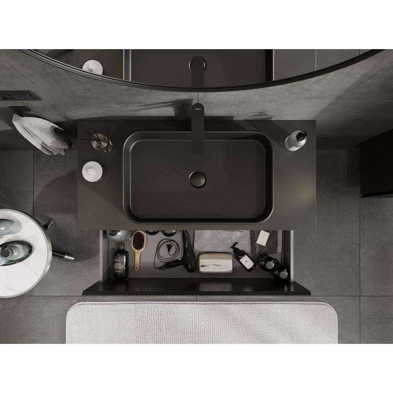 Mexen Rivel meuble-lavabo 100 cm avec plateau, 1 tiroir, nervuré, noir mat - 91A20-10047-1-BFC71
