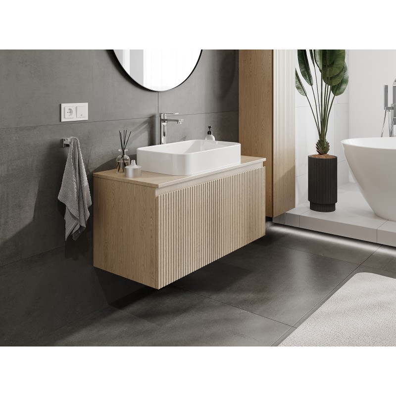Mexen Rivel meuble de salle de bains sous lavabo 100 cm avec plateau, 1 tiroir, rainuré, chêne - 91A20-10047-1-BFC81