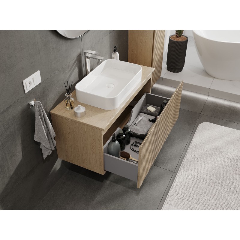 Mexen Rivel meuble de salle de bains sous lavabo 100 cm avec plateau, 1 tiroir, rainuré, chêne - 91A20-10047-1-BFC81