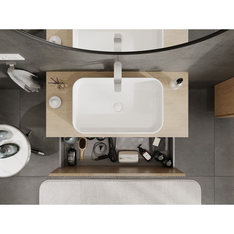 Mexen Rivel meuble de salle de bains sous lavabo 100 cm avec plateau, 1 tiroir, rainuré, chêne - 91A20-10047-1-BFC81