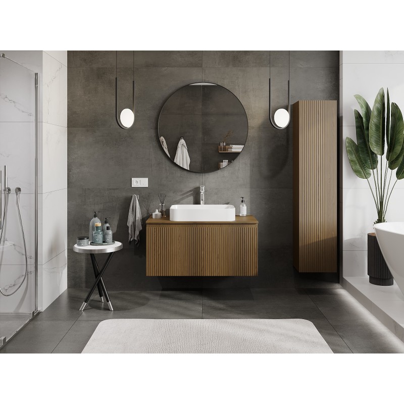 Mexen Rivel armoire de salle de bain 100 cm avec plateau, 1 tiroir, rainuré, noyer - 91A20-10047-1-BFC86