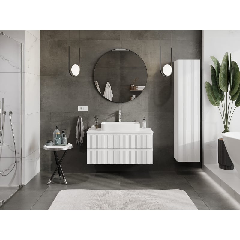 Mexen Rivel meuble de salle de bain sous lavabo 100 cm avec plateau, 2 tiroirs, rainuré, blanc mat - 91A20-10047-2-BFFC01