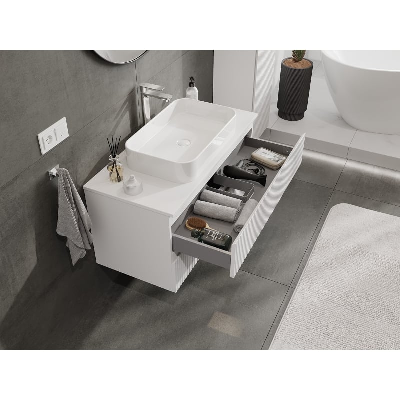 Mexen Rivel meuble de salle de bain sous lavabo 100 cm avec plateau, 2 tiroirs, rainuré, blanc mat - 91A20-10047-2-BFFC01