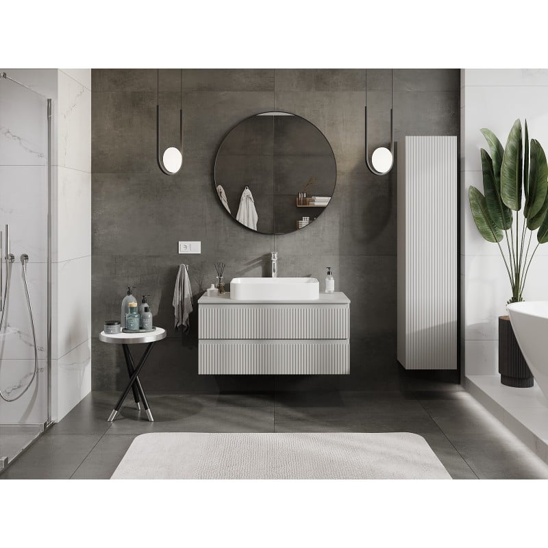 Mexen Rivel meuble de salle de bain sous-lavabo 100 cm avec dessus, 2 tiroirs, rainuré, gris mat - 91A20-10047-2-BFFC62