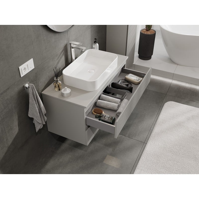 Mexen Rivel meuble de salle de bain sous-lavabo 100 cm avec dessus, 2 tiroirs, rainuré, gris mat - 91A20-10047-2-BFFC62