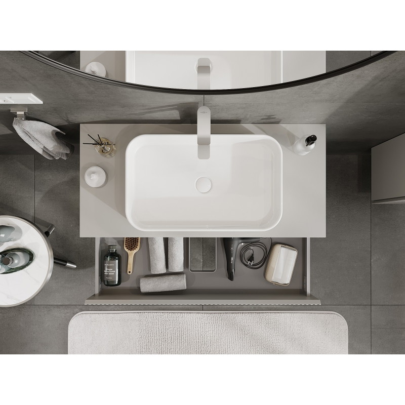 Mexen Rivel armoire de salle de bains sous lavabo 100 cm avec plateau, 2 tiroirs, rainurée, gris mat - 91A20-10047-2-BFFC62
