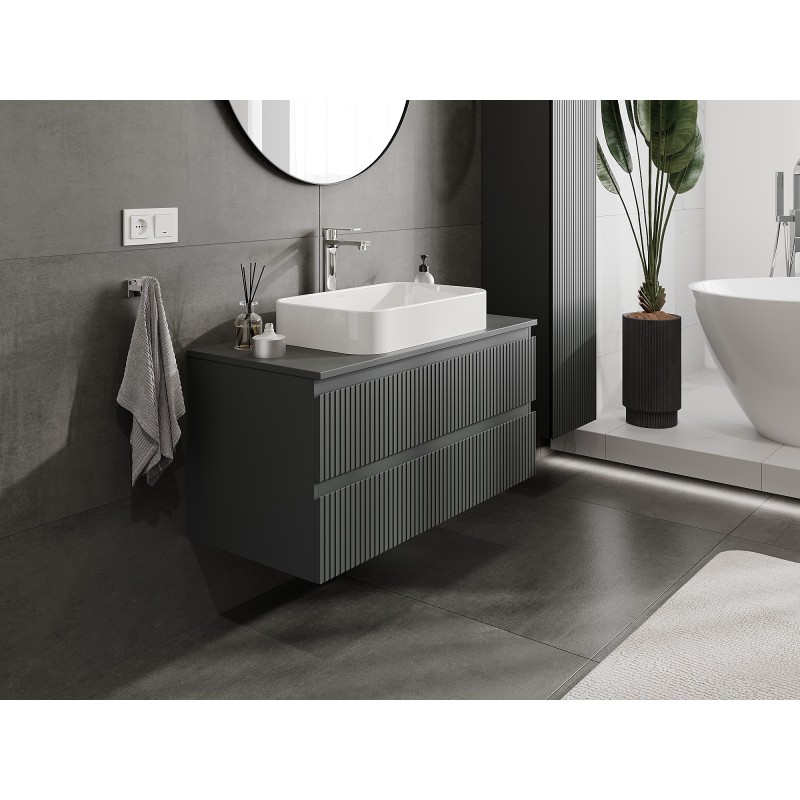 Mexen Rivel meuble de salle de bain sous lavabo 100 cm avec plateau, 2 tiroirs, rainuré, graphite mat - 91A20-10047-2-BFFC66