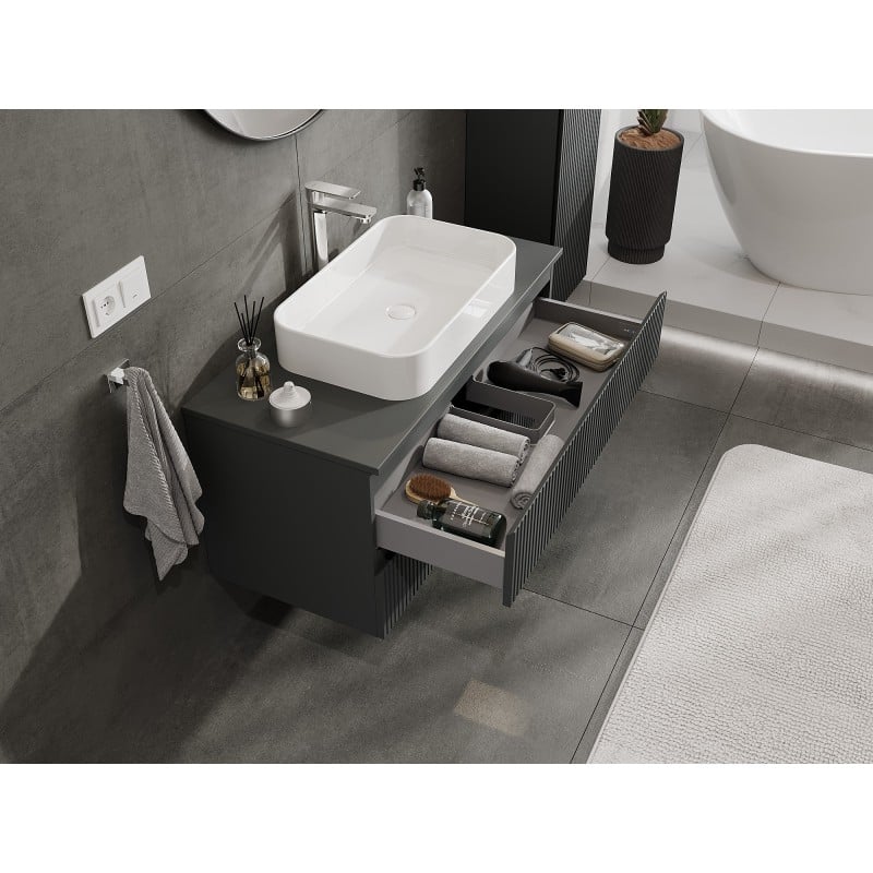 Mexen Rivel meuble de salle de bain sous lavabo 100 cm avec plateau, 2 tiroirs, rainuré, graphite mat - 91A20-10047-2-BFFC66