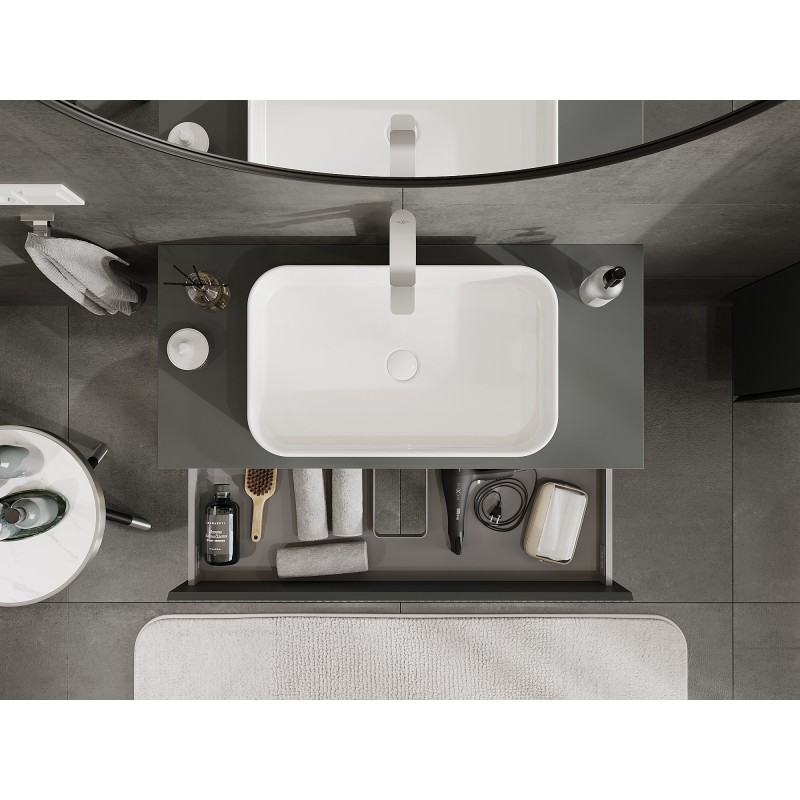 Mexen Rivel meuble de salle de bain sous lavabo 100 cm avec plateau, 2 tiroirs, rainuré, graphite mat - 91A20-10047-2-BFFC66