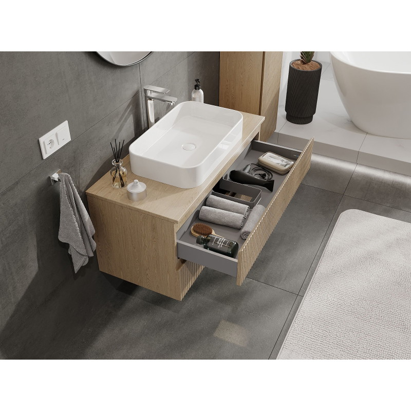 Mexen Rivel meuble de salle de bain sous-vasque 100 cm avec plan, 2 tiroirs, rainuré, chêne - 91A20-10047-2-BFFC81